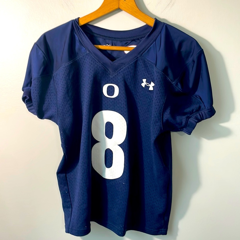 Under Armour Blue White boys football jersey #8 size xl